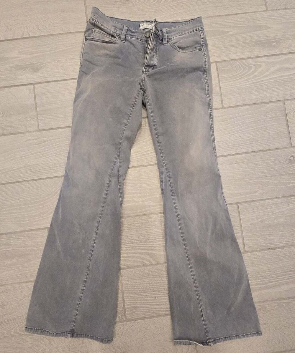 Free People Flare Jeans Size W26 Grey Button Fly